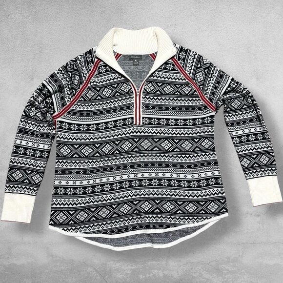 Eddie Bauer Womens Fair Isle Engage Quarter Zip Pullover Sweater XL Nordic Ski - Picture 1 of 9